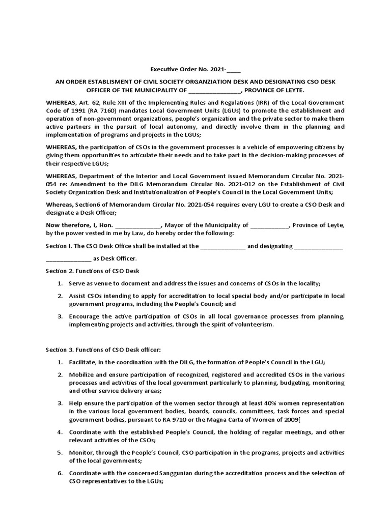 Executive Order Creating CSO Desk and Designating CSO Desk Officer