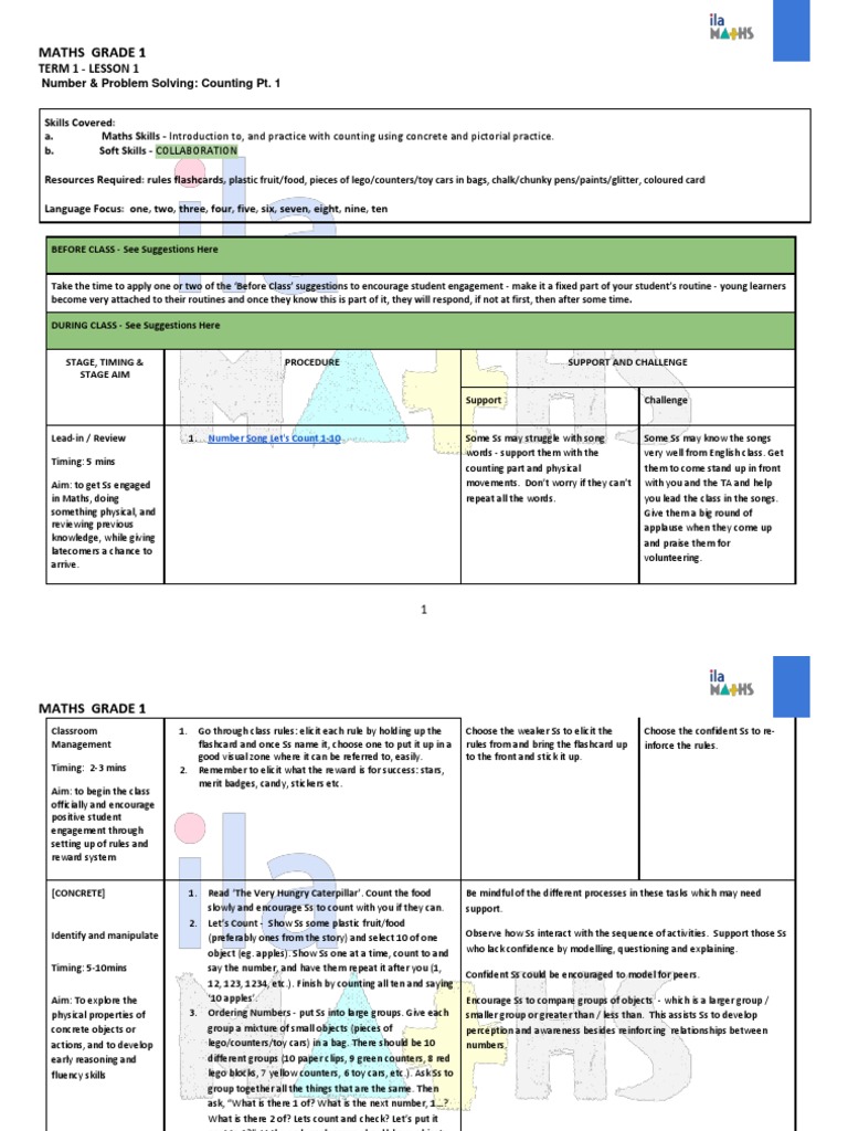 Maths Grade 1: Term 1 - Lesson 1 | PDF | Teaching Mathematics ...