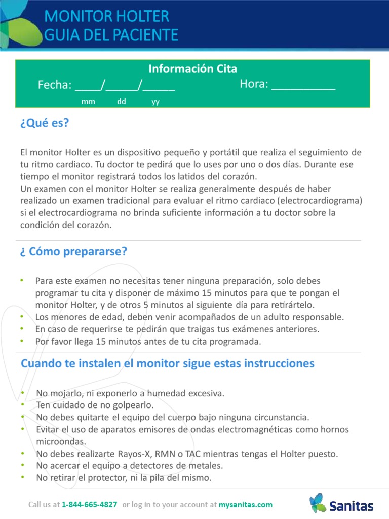 Holter Monitor Test Patient Guide Spanish PDF Medicina