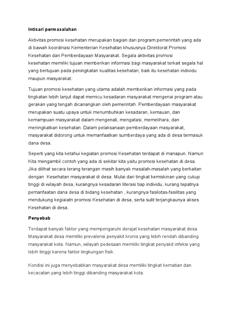 Promosi Kesehatan di Masyarakat Desa | PDF | Ilmu Sosial | Pengembangan ...