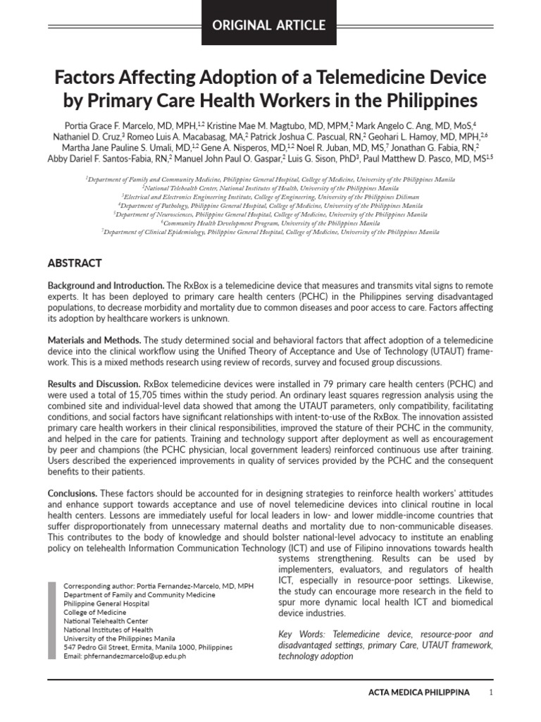 Telemedicine Adoption Factors in the Philippines | PDF | Personal ...