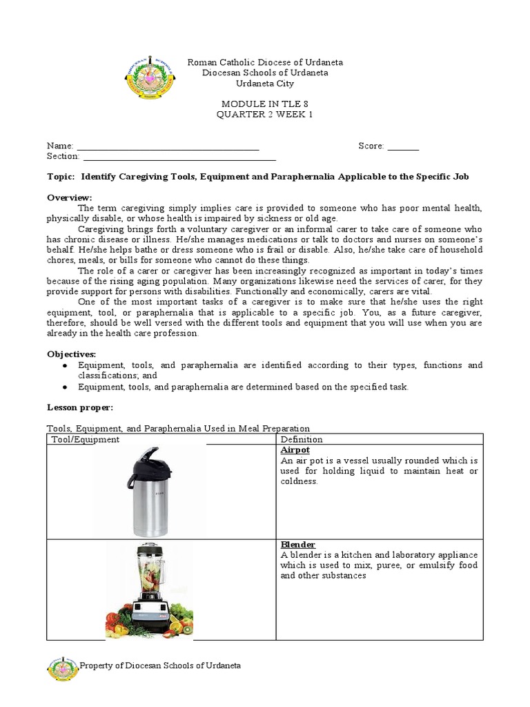 Topic Identify Caregiving Tools, Equipment and Paraphernalia