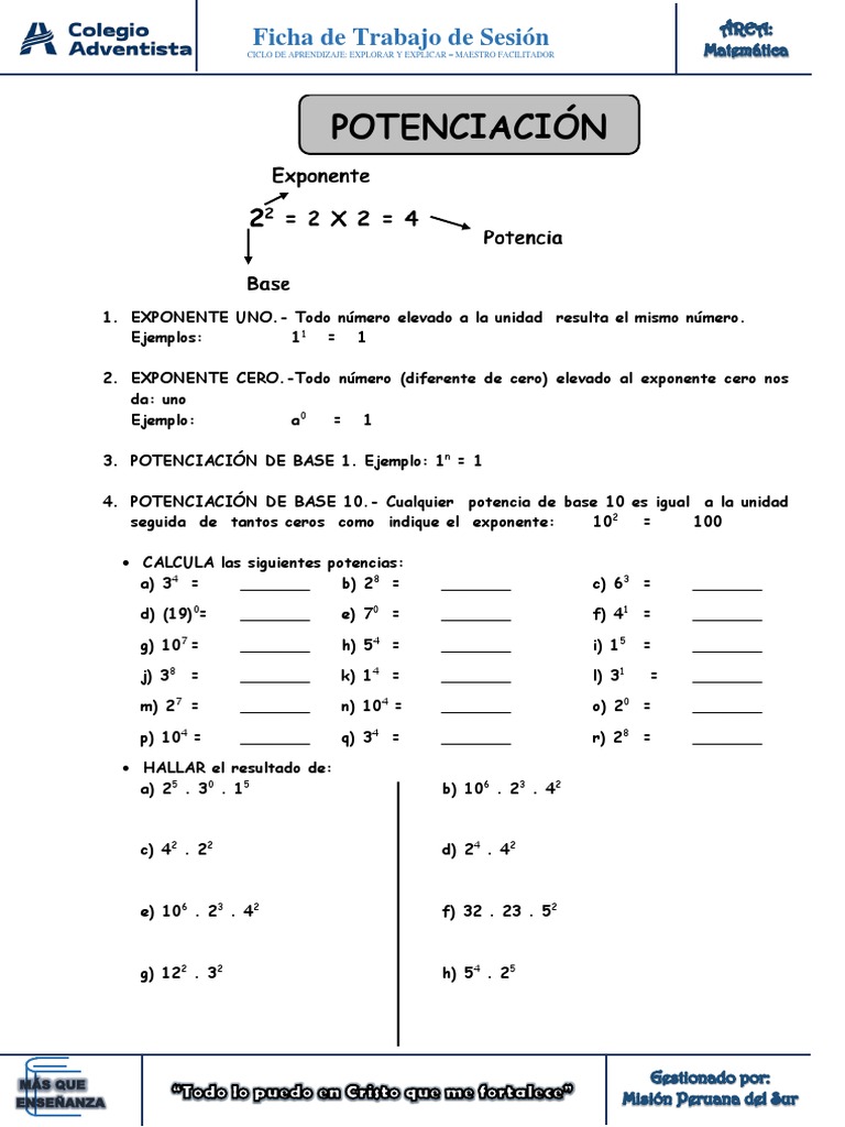Dos Elevado A La Cero FICHA PRÁCTICA - Potencia | PDF