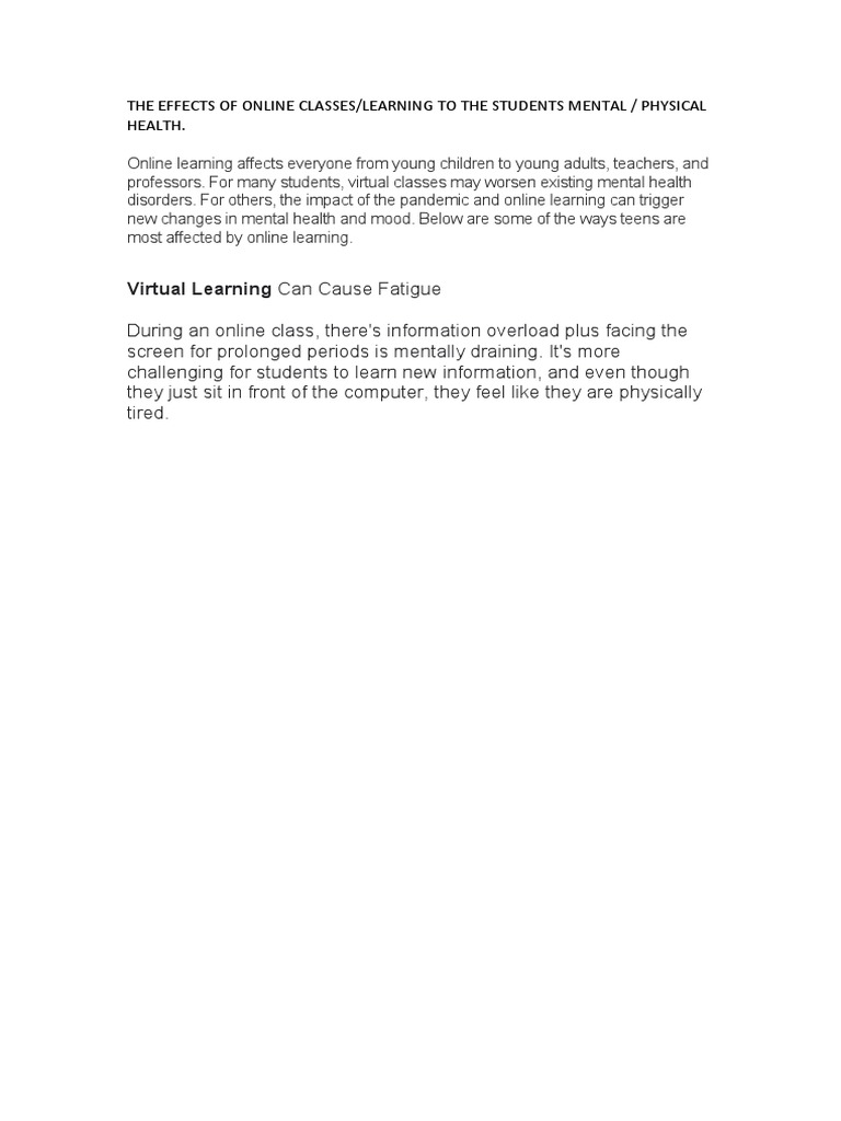 Impact of Online Learning on Student Health | PDF | Wellness | Lifestyle