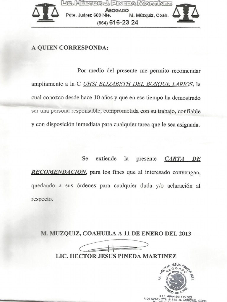 Carta Recomendacion Despacho | PDF