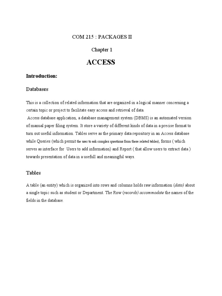7826 File Com 215 Access Introduction I | PDF | Databases | Relational ...