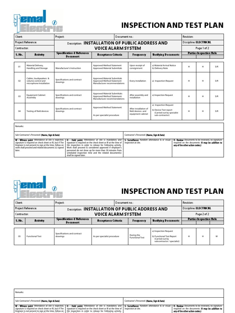 Public Address System Inspection Plan | PDF | Specification (Technical ...