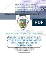 Programa de Alimentacion Complementaria (Desayuno Escolar 2da Dotacion GESTION 2021)