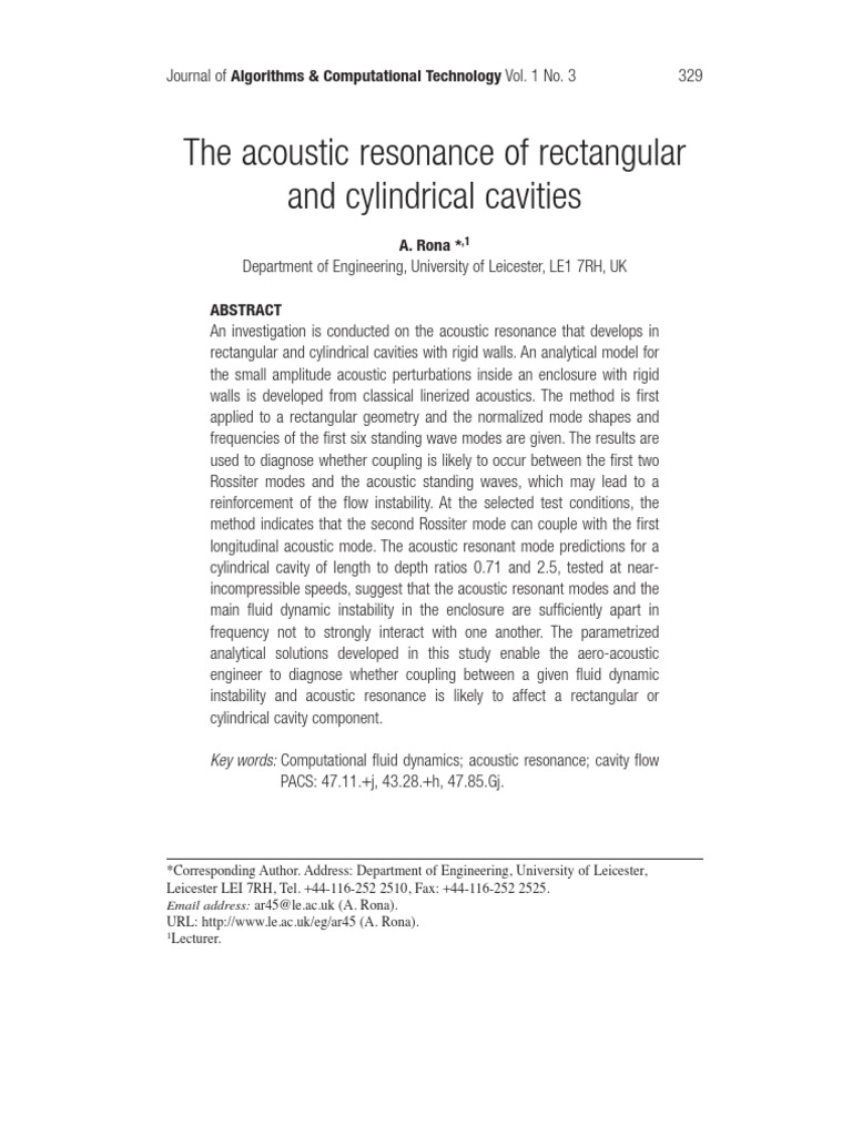 The Acoustic Resonance of Rectangular and Cylindrical Cavities | PDF ...