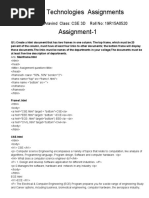 Web Technologies Assignments Assignment-1: Name: V.Aravind Class: CSE 3D Roll No: 19R15A0520