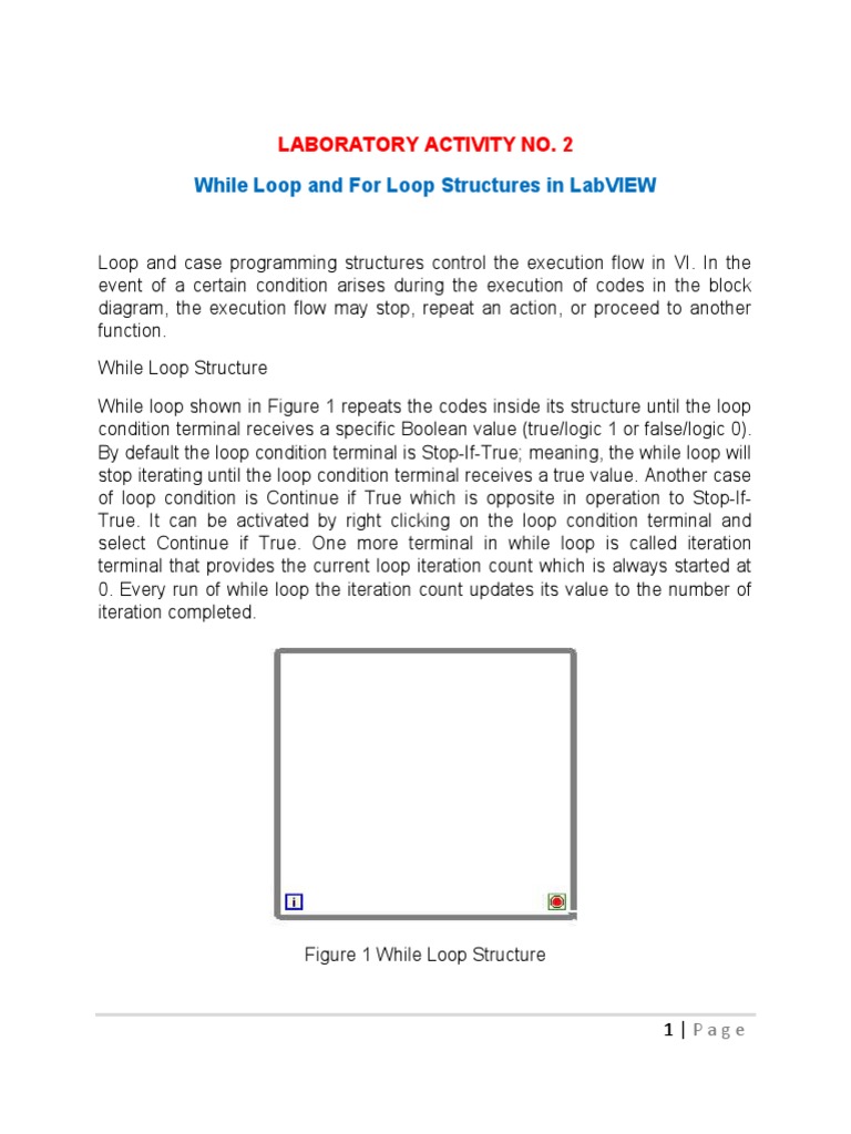 While Loop and For Loop Structures in Labview: Laboratory Activity No ...