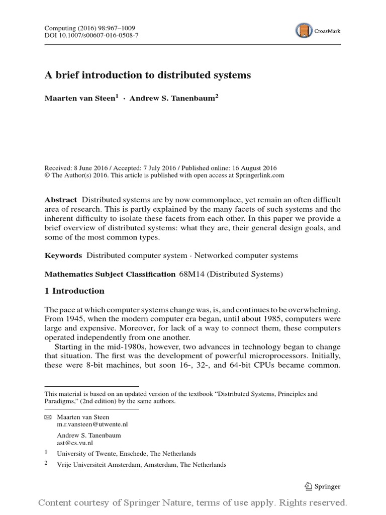 A Brief Introduction To Distributed Systems: Maarten Van Steen Andrew S ...