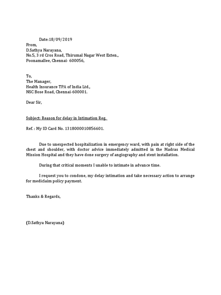 Delay in Mediclaim Intimation Request | PDF