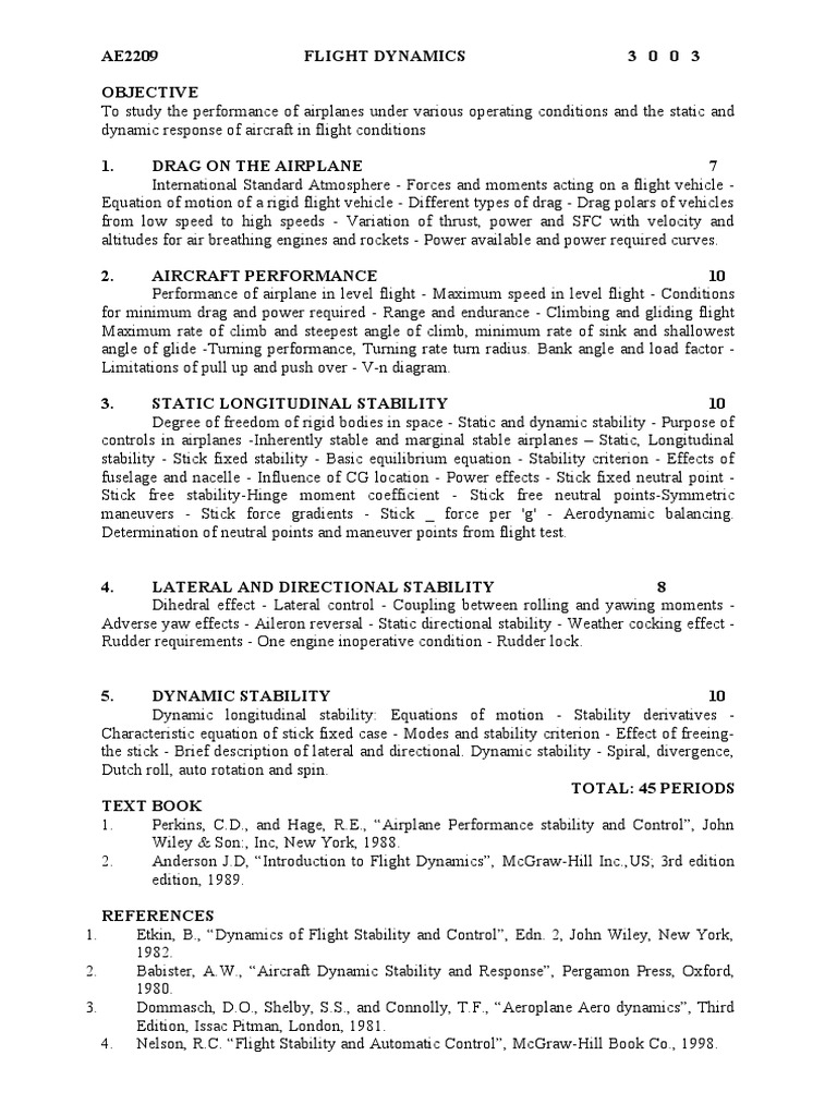 AE2209 Flight Dynamics Syllabus | Download Free PDF | Flight Dynamics ...