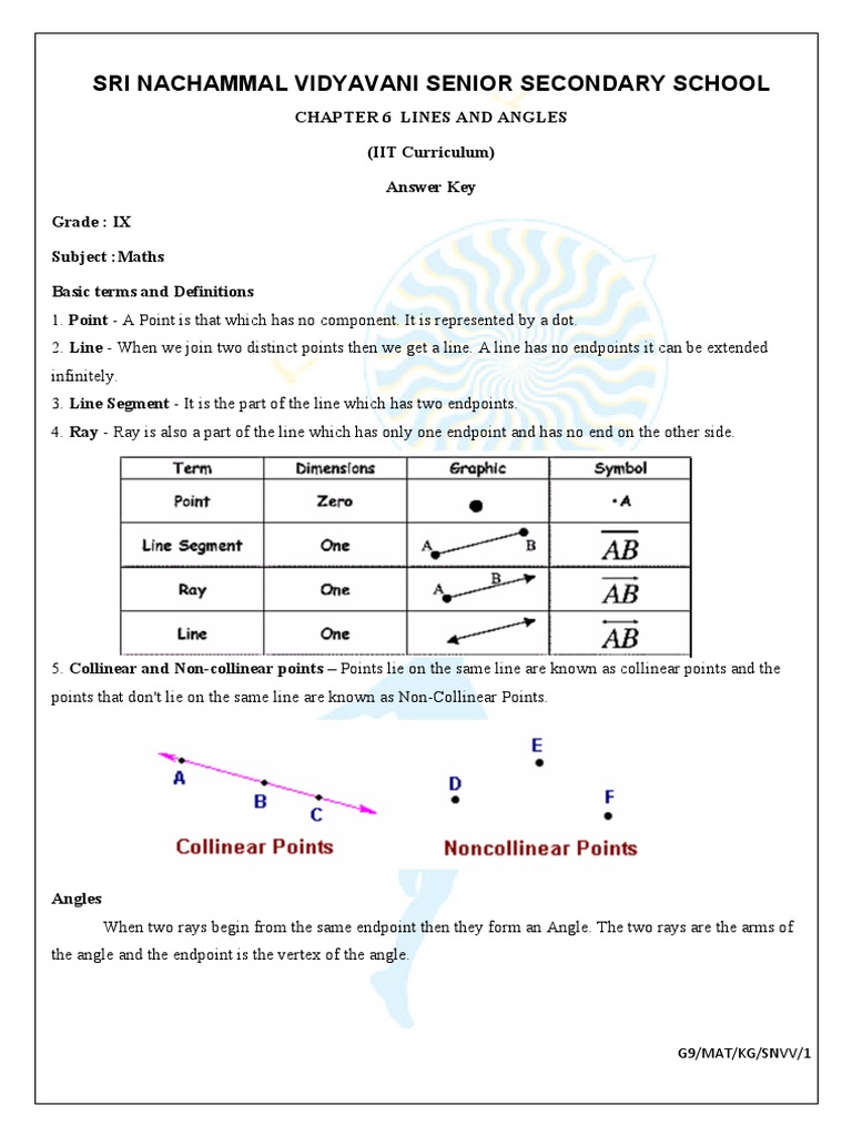 Grade 9 Maths IIT Worksheet Lines and Angles Answer Key | PDF ...