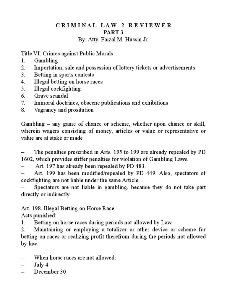 Public Morals and Officer Crimes Review | PDF | Gambling | Crime & Violence