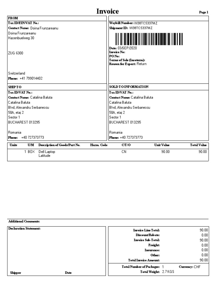 Ups Invoice PDF Value Added Tax Cargo