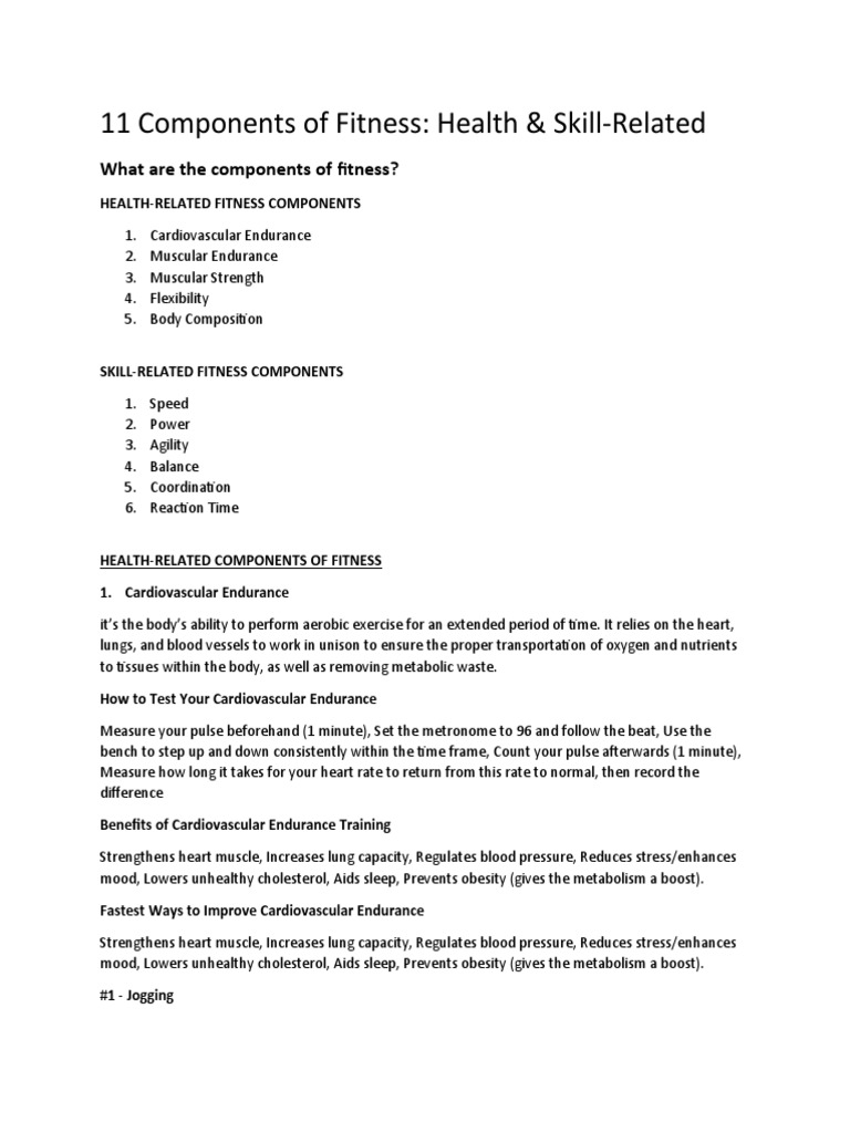 11 Components of Fitness | PDF | Physical Fitness | Flexibility (Anatomy)