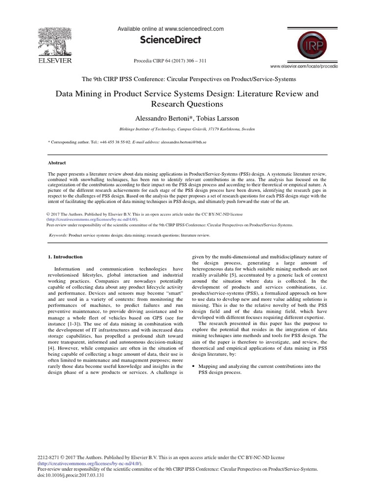 Sciencedirect Data Mining in Product Service Systems Design