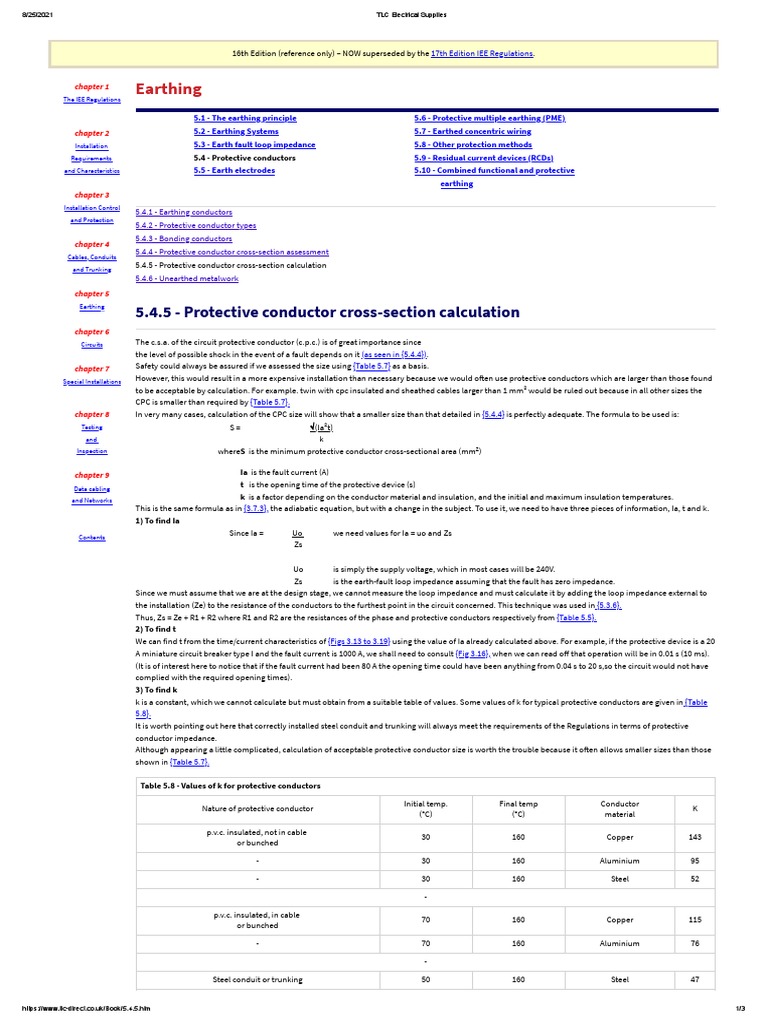 Calculating Circuit Protective Conductor Size | PDF | Electrical ...