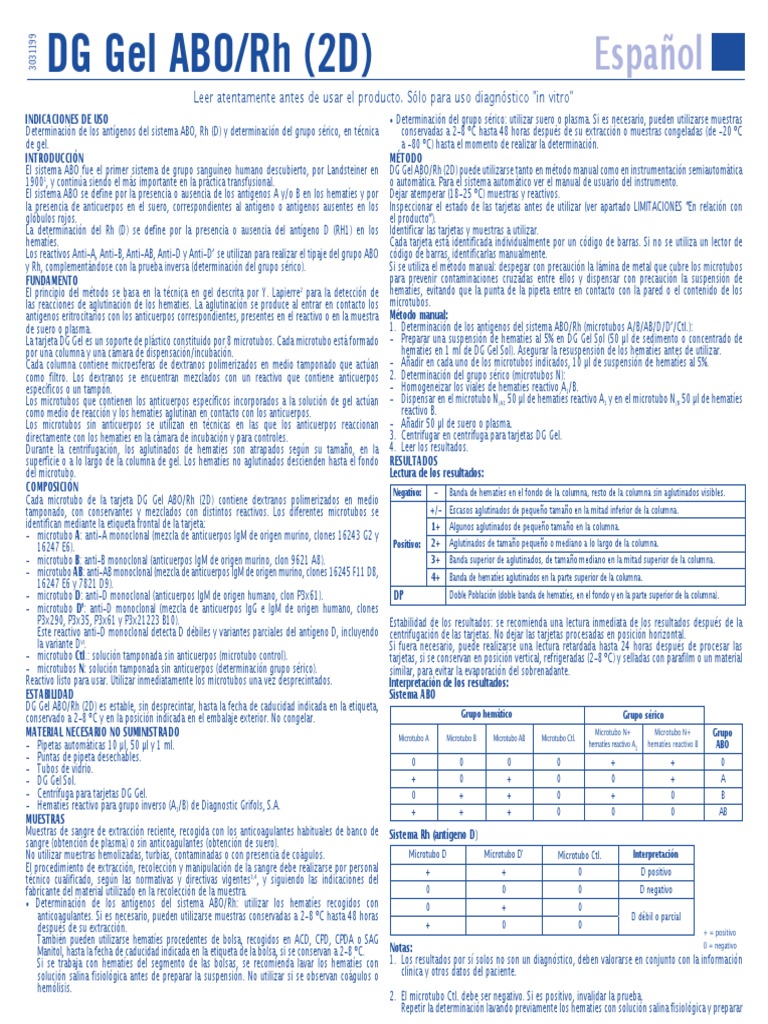 DG Gel ABO-Rh (2D) | PDF | Fisiologia Animal | Medicina Clínica