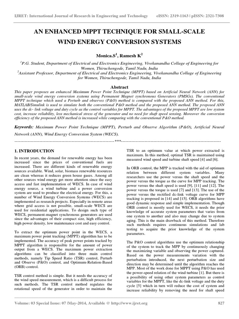 Enhanced MPPT for Wind Energy Systems | PDF | Electric Generator ...