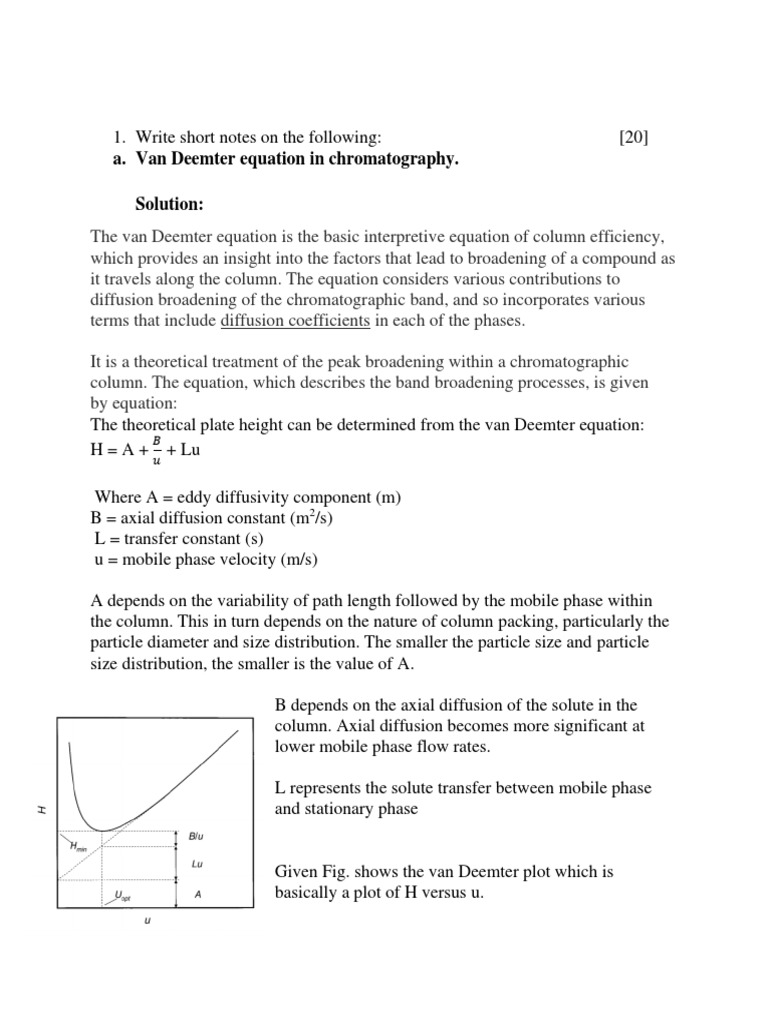 A. Van Deemter Equation in Chromatography. Solution PDF