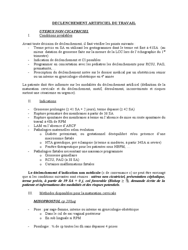 Déclenchement Travail: Uterus Non Cicatriciel | PDF | Accouchement ...