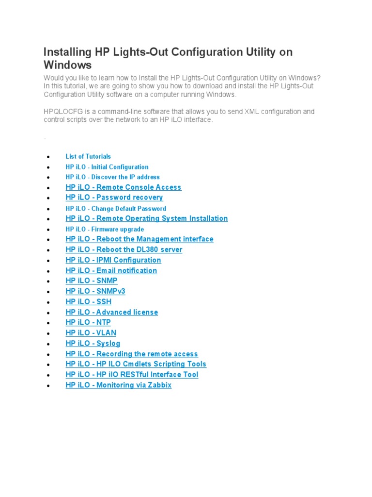 HP Integrated Lights Out Configuration Utility PDF Hewlett Packard