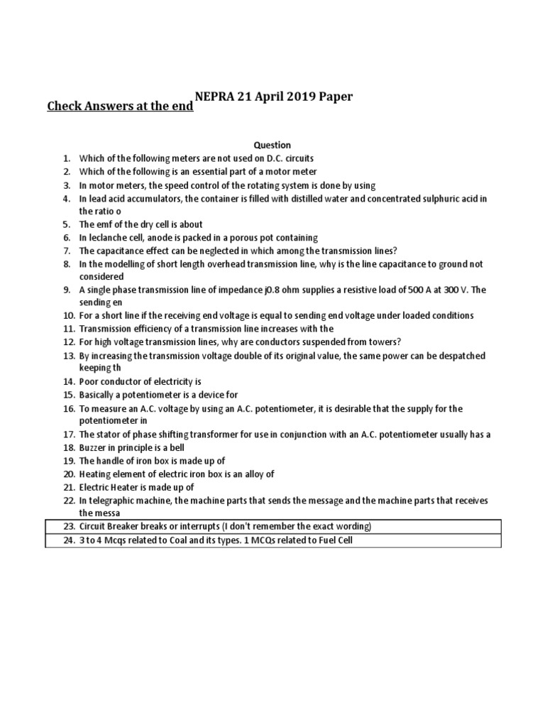 NEPRA 21 April 2019 Paper Check Answers at The End PDF Electric