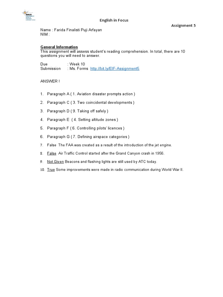 Reading Comprehension Assignment | PDF