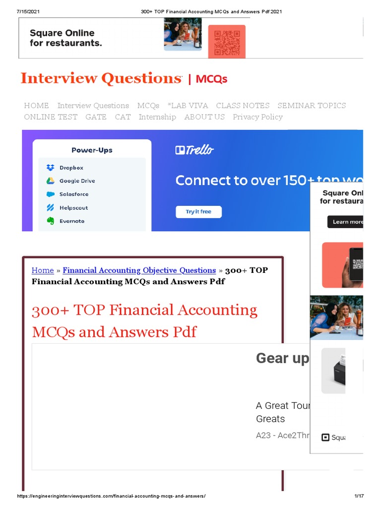 Financial Accounting MCQs and Answers | PDF | Debits And Credits ...