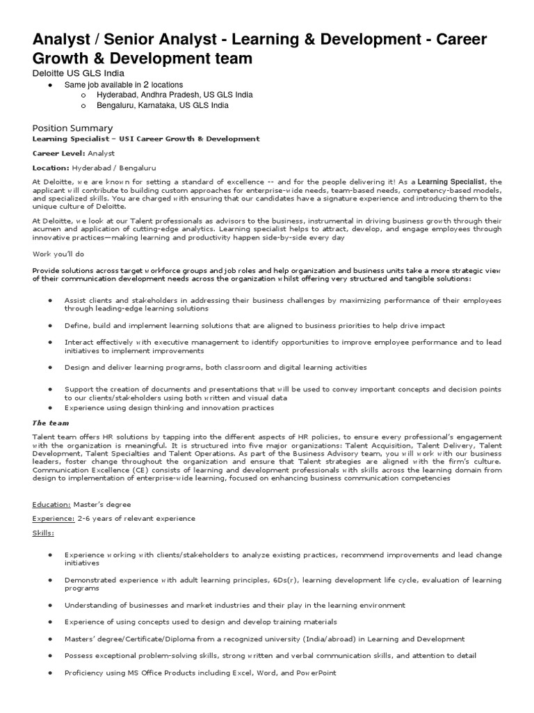 HRA Session 5 JD - Senior Analyst - Learning & Development | PDF ...
