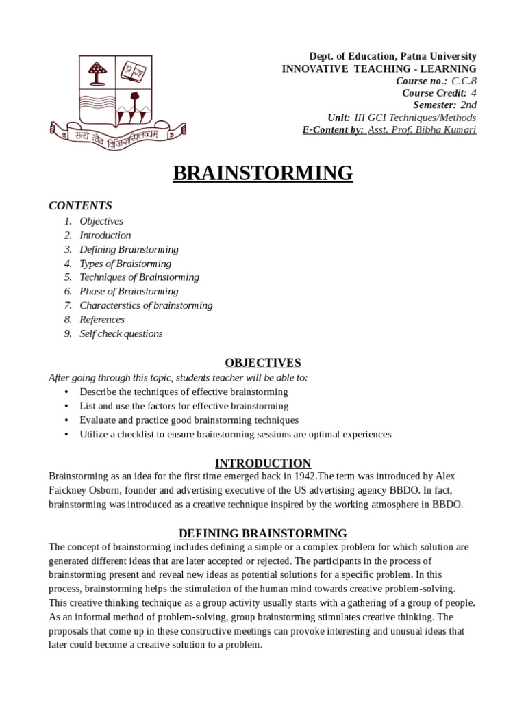 Brainstorming Techniques in Education | PDF | Brainstorming | Learning