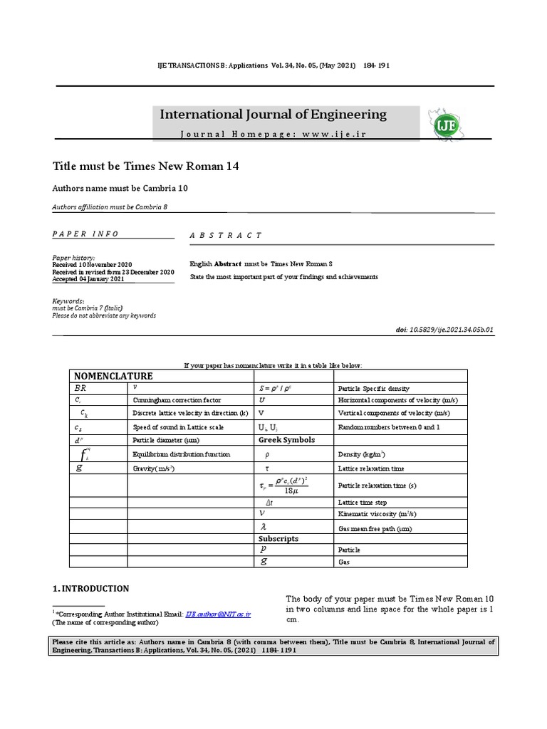 IJE Template 2021 | PDF | Gases | Physics