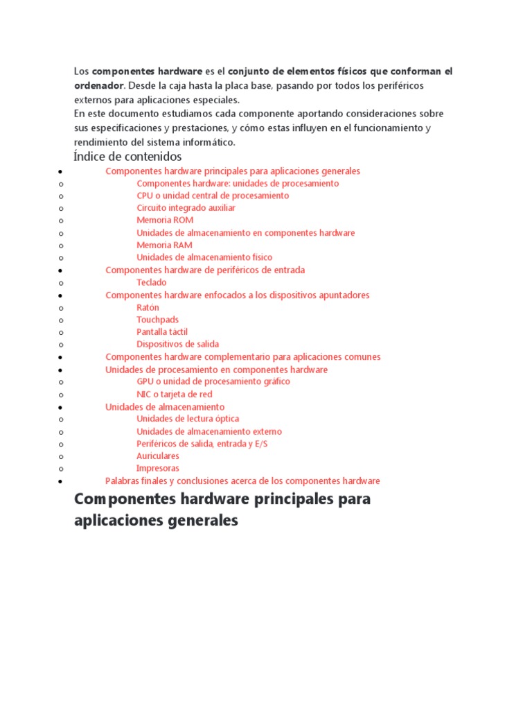 Los Componentes de Hardware | PDF | Hardware de la computadora | Disco duro