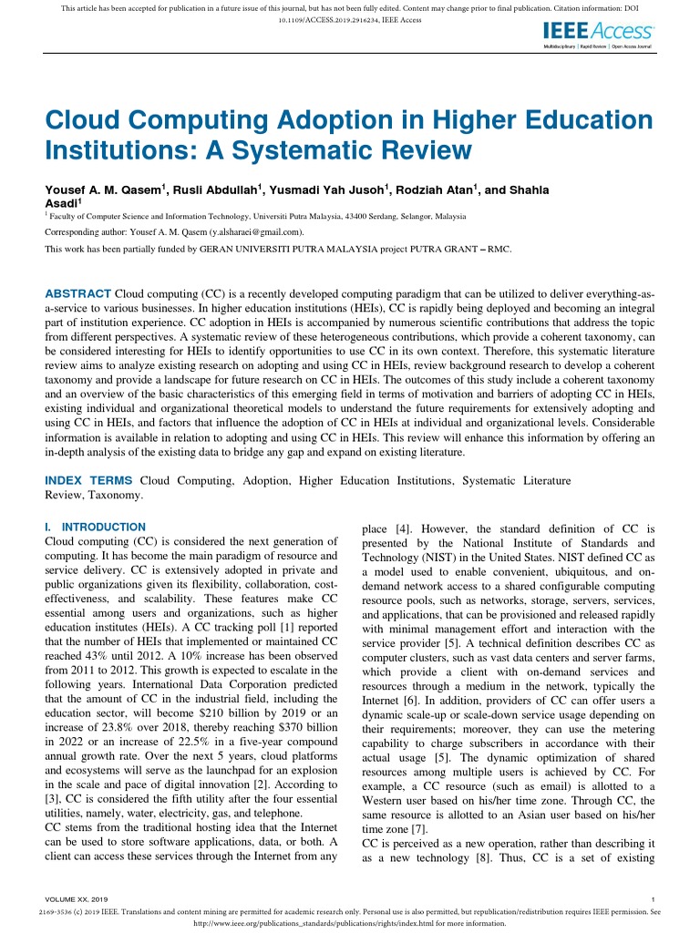 Cloud Computing Adoption in Higher Education Institutions: A Systematic ...
