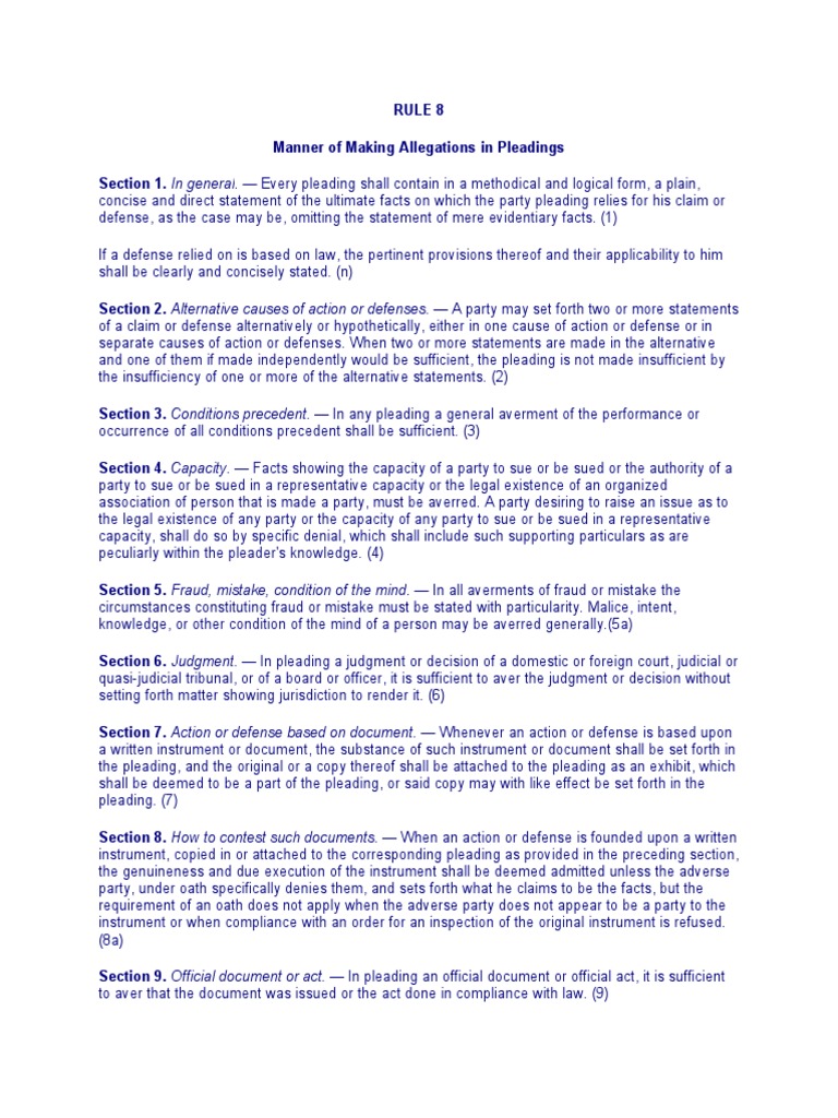 Pleading Rules: Allegations and Amendments | PDF | Pleading | Judgment ...
