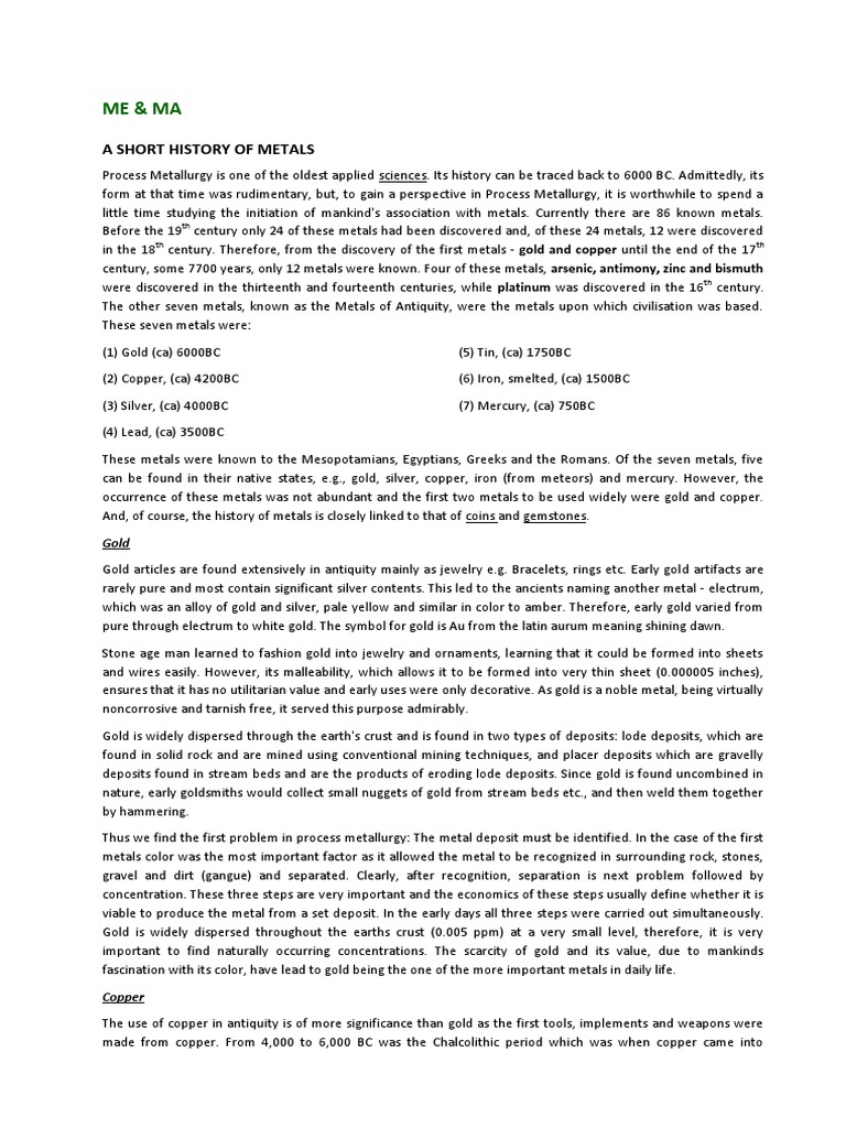 History of the Seven Ancient Metals | PDF | Metals | Silver