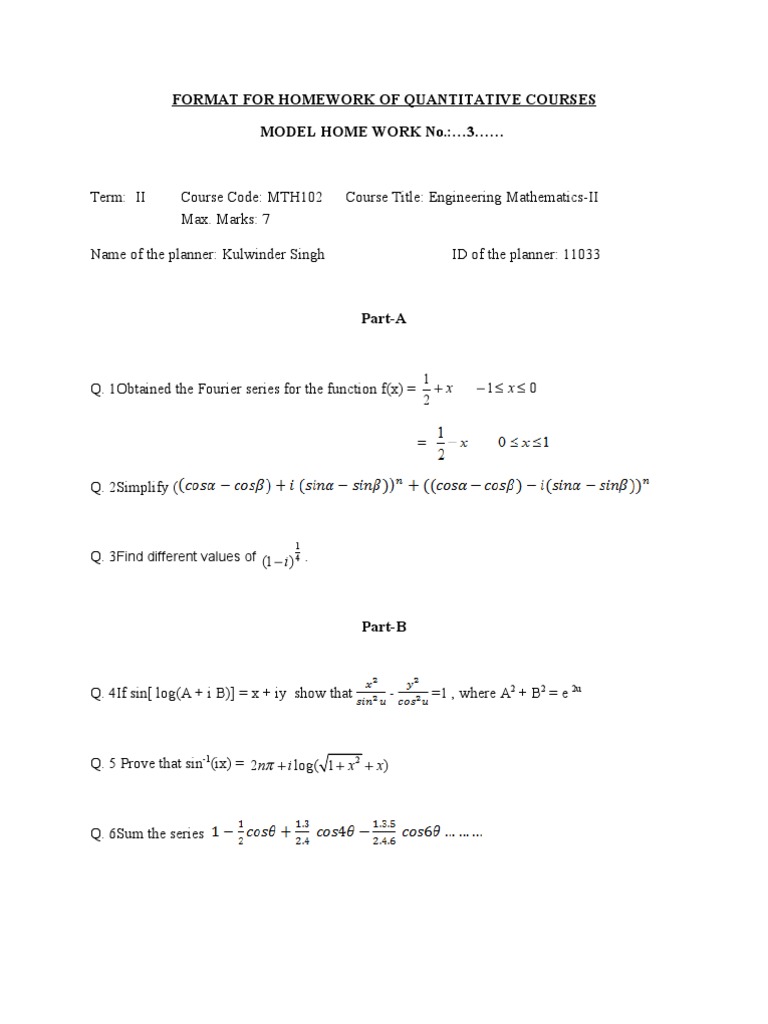 Format For Homework of Quantitative Courses Model Home Work No.: 3 | PDF