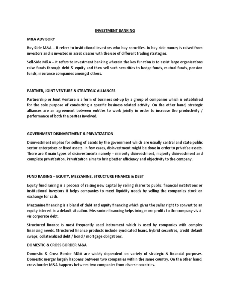Investment Banking M&A Advisory | PDF | Mergers And Acquisitions ...