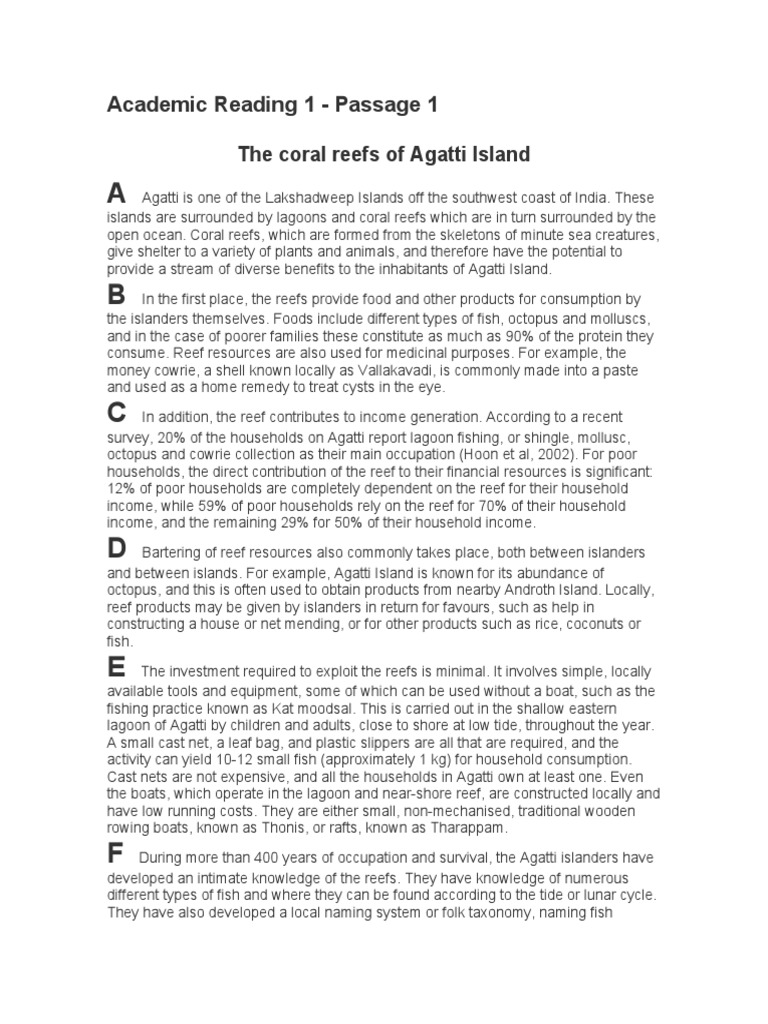 Academic Reading 1 - Passage 1: The Coral Reefs of Agatti Island ...