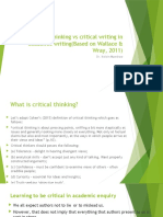 Critical Thinking Vs Critical Writing in Academic Writing (Based On Wallace & Wray, 2011)