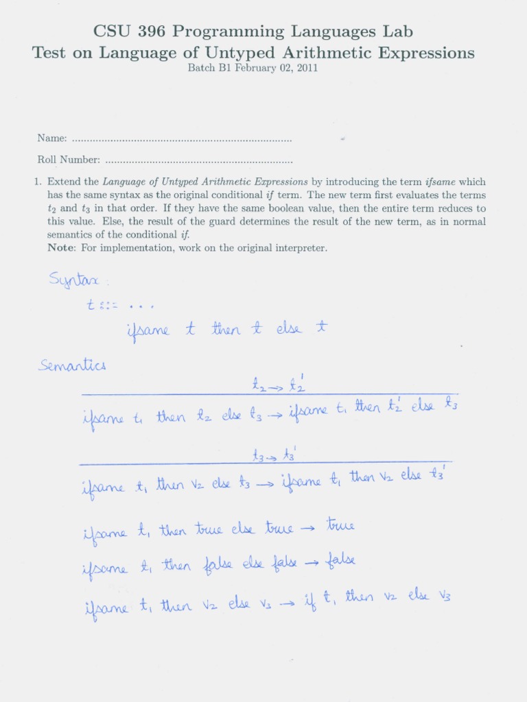 CSU 396 Programming Languages Lab Test On Language of Untyped ...