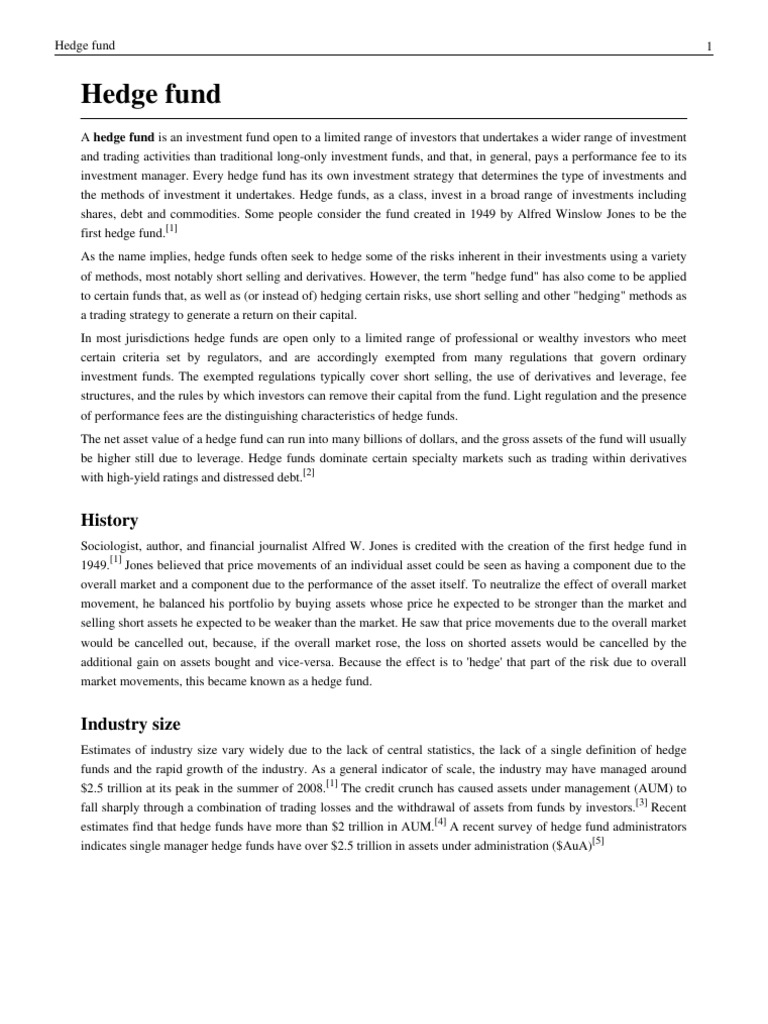 Hedge Fund Pdf Hedge Fund Investment Fund