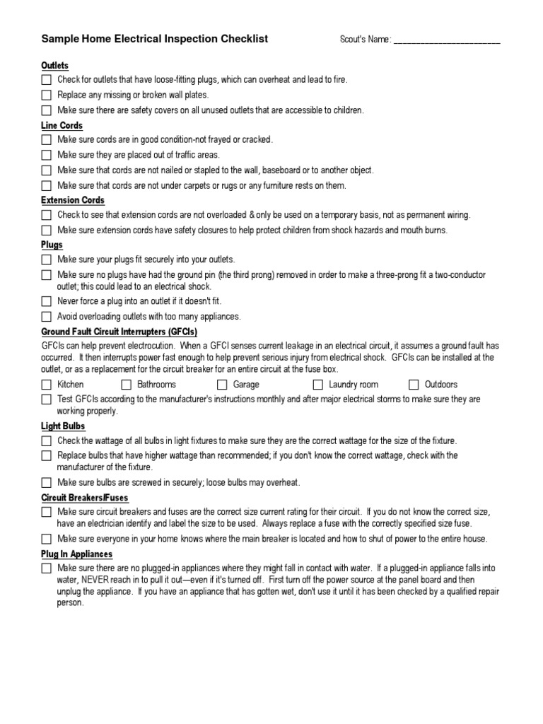 Home Electrical Inspection Checklist | PDF | Incandescent Light Bulb ...
