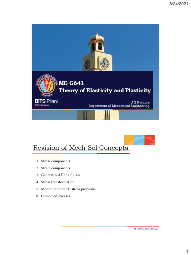 Elasticity and Plasticity Concepts | PDF | Stress (Mechanics ...