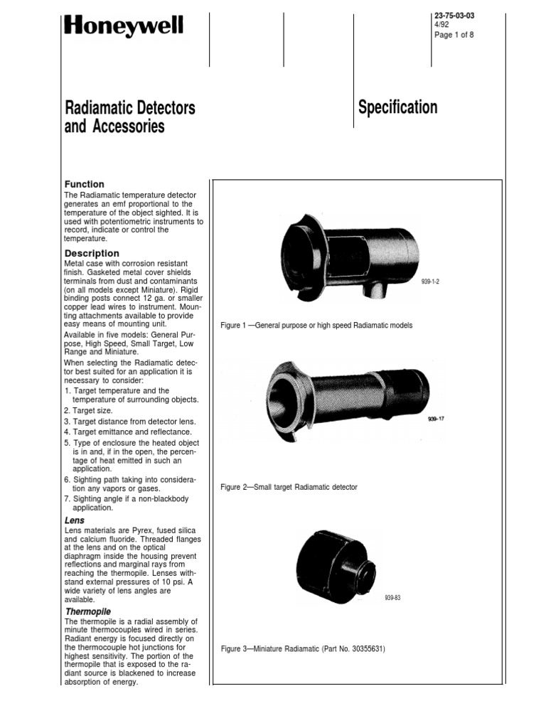 Radiamatic Detectors and Accessories Specification: Function | PDF ...