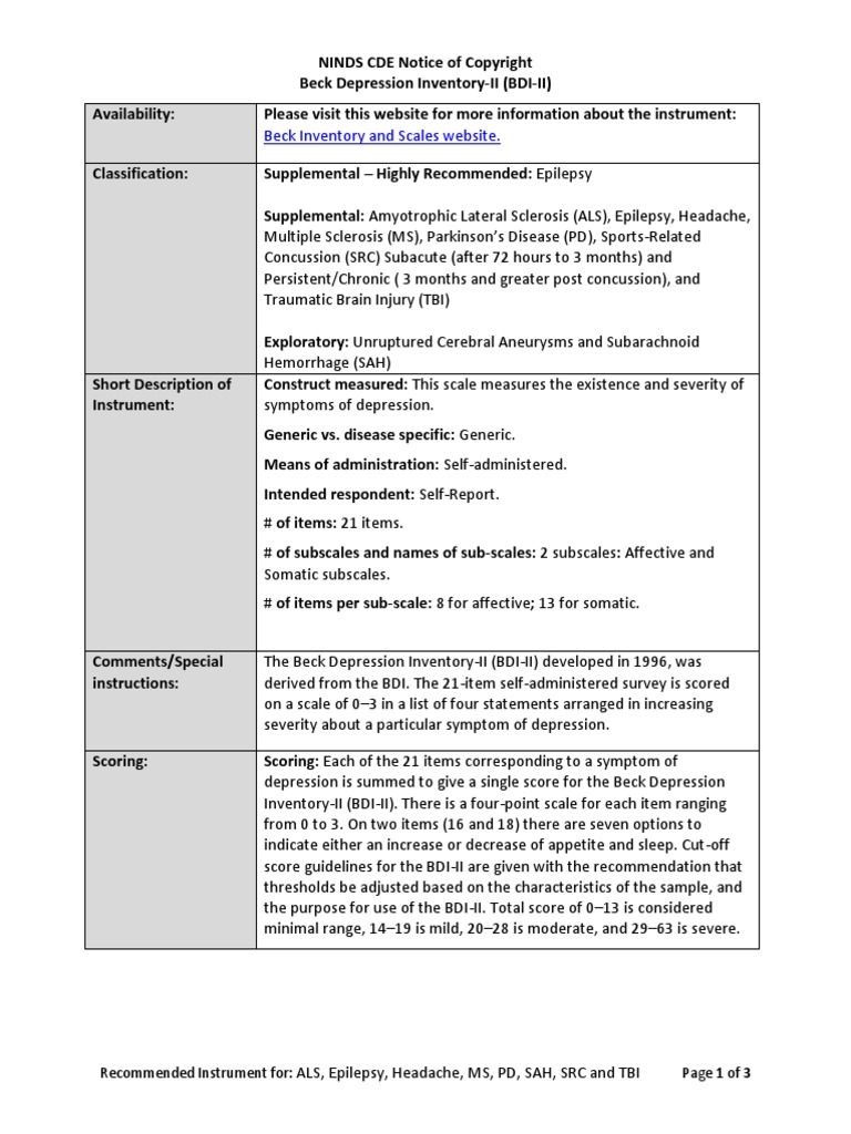 Beck Depression Inventory II | PDF | Major Depressive Disorder ...