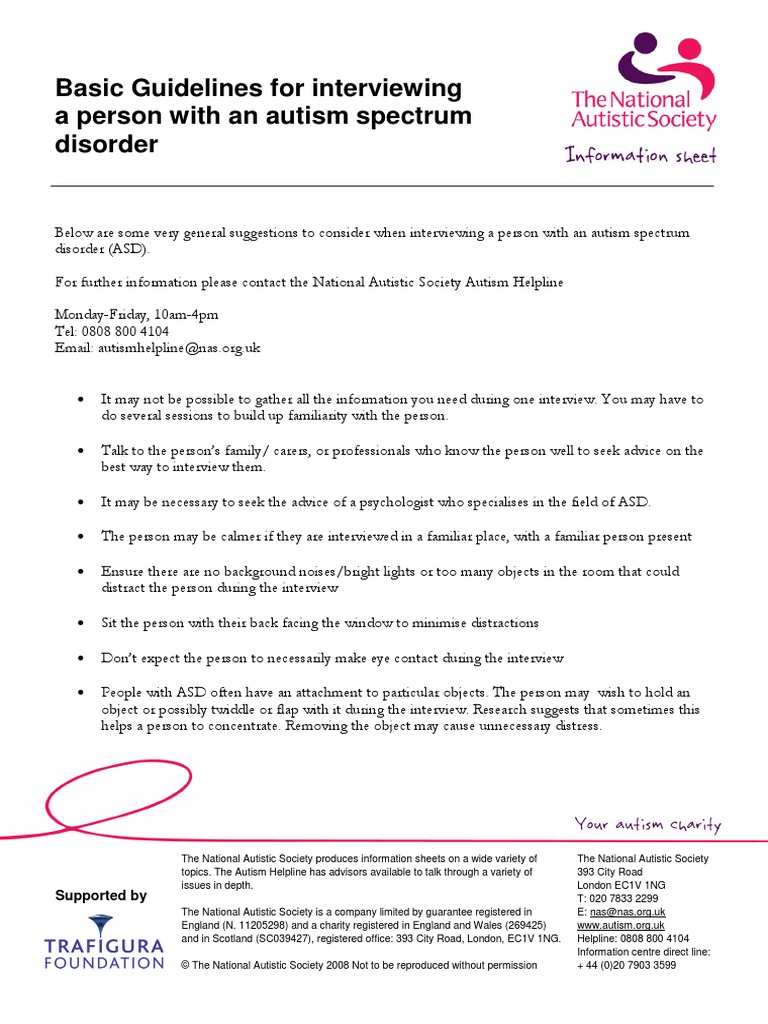 Basic Guidelines For Interviewing A Person With An Autism Spectrum ...